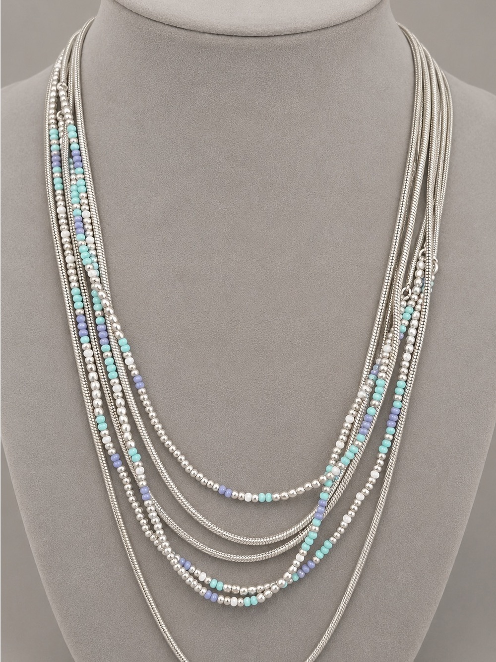 Premier Designs Making Waves Multi-Strand Silvertone Necklace Blue EUC 31” #689